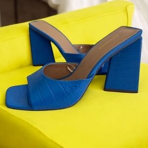 Express Snake Embossed Blue Periwinkle Block Heels